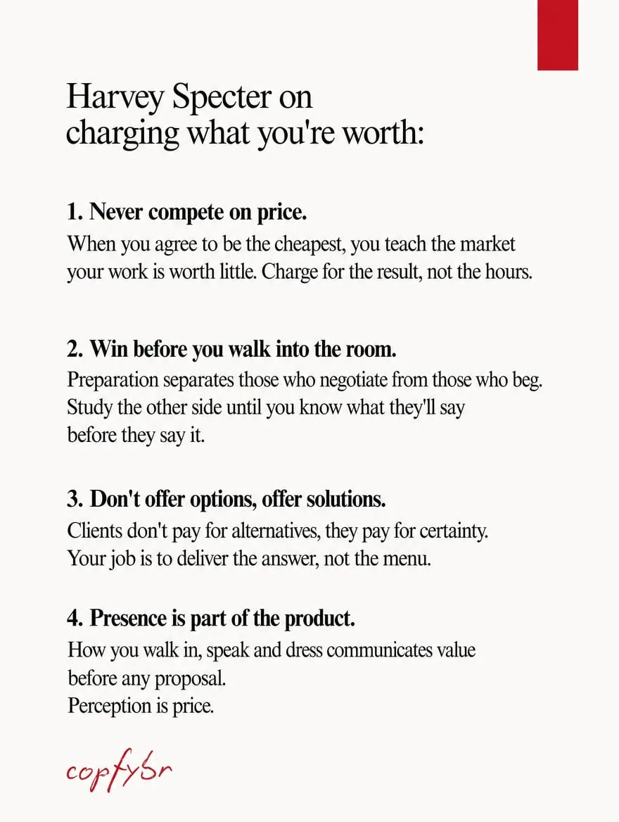 Harvey Specter: charge what you are worth — slide 2 of 4
