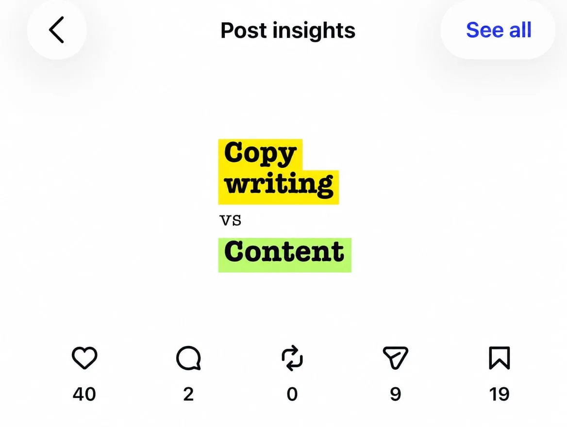 Insights of a hand-made post with low Instagram engagement